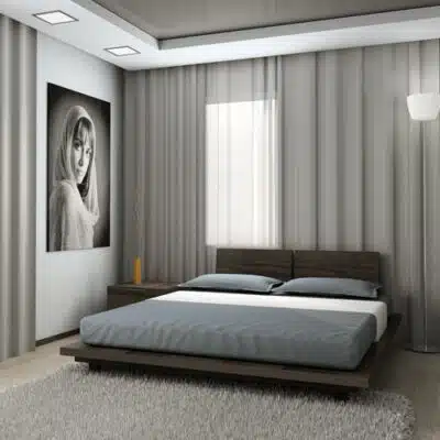 chambre design épurée grise