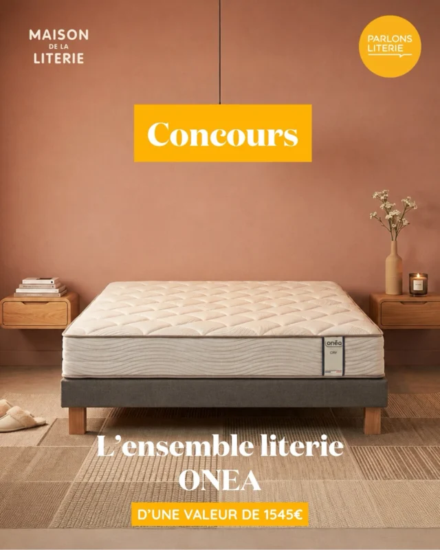 CONCOURS
Envie de profiter de la rentrée pour passer des nuits encore plus réparatrices&nbsp;? 🛏️
Avec Maison de la Literie, membre de notre collectif, nous vous offrons la possibilité de remporter un ensemble ONEA Essentiel Ciry comprenant 👇
🎁 Un matelas Ciry 140x190 cm
🎁 Un sommier Tazolattes 140x190 cm
🎁 Un jeu de 4 pieds
✔️ Fabriqué en France, il associe un matelas à ressorts ensachés et un sommier à lattes pour offrir un soutien ferme et un accueil équilibré, nuit après nuit 🇫🇷
✔️ Les ressorts ensachés limitent la transmission des mouvements pour dormir plus sereinement à deux
✔️ Sa conception favorise une bonne circulation de l’air pour des nuits plus agréables
Pour tenter votre chance 👇
➡️ Abonnez-vous à @parlonsliterie et @maisondelaliterie_fr
➡️ Likez ce post
➡️ Identifiez en commentaire au moins 2 amis qui auraient bien besoin de meilleures nuits
➡️ Dites-nous en commentaire quel est pour vous le critère le plus important dans une literie
📅 Tirage au sort le 19/09
Bonne chance à toutes et à tous&nbsp;! 🍀
Ce concours n’est ni organisé ni sponsorisé par Instagram.
